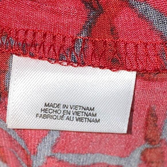 Evan Picone Black Label Red Black Floral Gathered Waist Long Sleeve Dress Sz XL - Picture 8 of 12